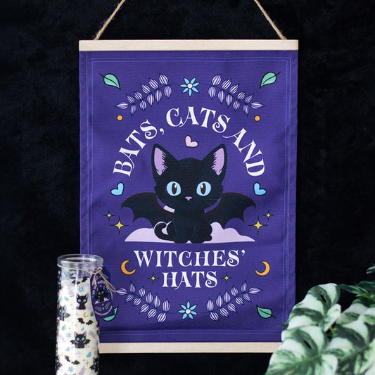 Bats, Cats and Witches Hats Fabric Wall Hanging